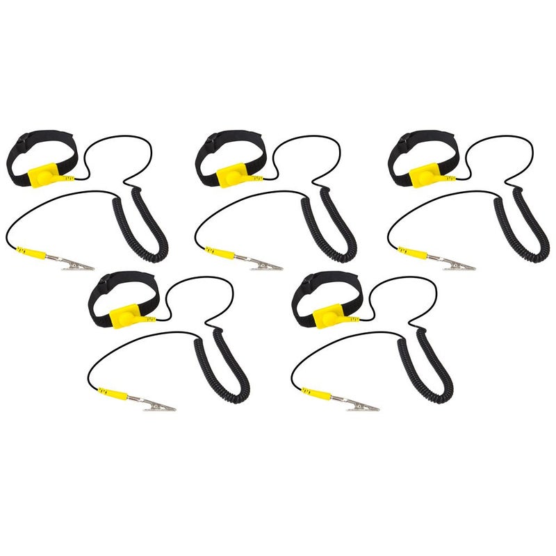 KingWin Anti Static Wrist Strap 5 Pack Yellow, Adjustable ESD Wrist Band Fits Your Wrist Comfortably. Grounding Bracelet to Protect Your PC Computer or Electronics from Static Electricity - Image 1